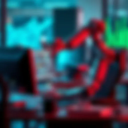 A person working at a desk with a computer and a robotic arm assisting in data entry tasks