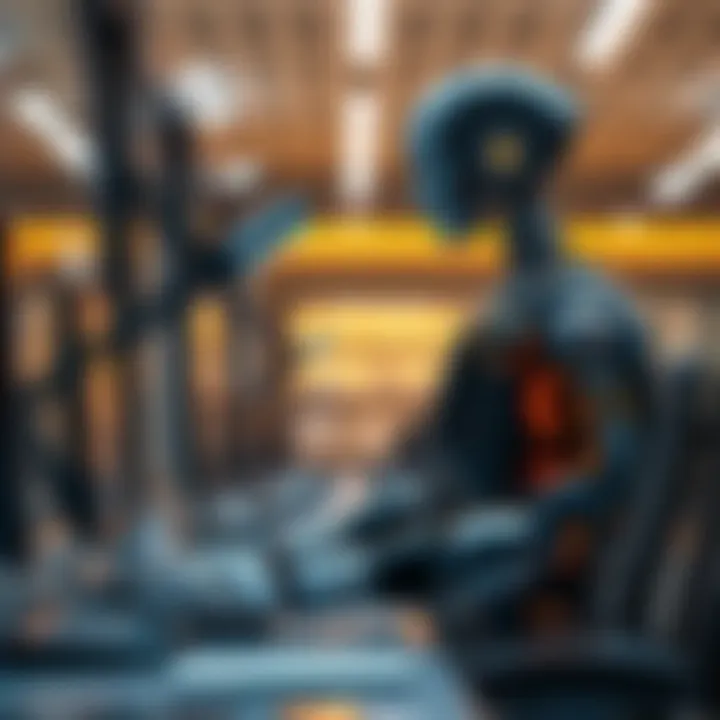 A robot working alongside humans in a modern office, symbolizing automation's impact on jobs and the discussion of Universal Basic Income.