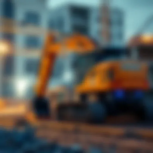 A self-operating excavator working on a construction site, showcasing advanced technology and efficiency.