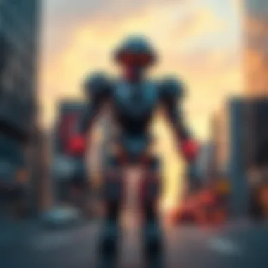 Autonomous Robot in Urban Setting A futuristic autonomous robot stands in a city environment, symbolizing the controversy over killer robots and ethics.