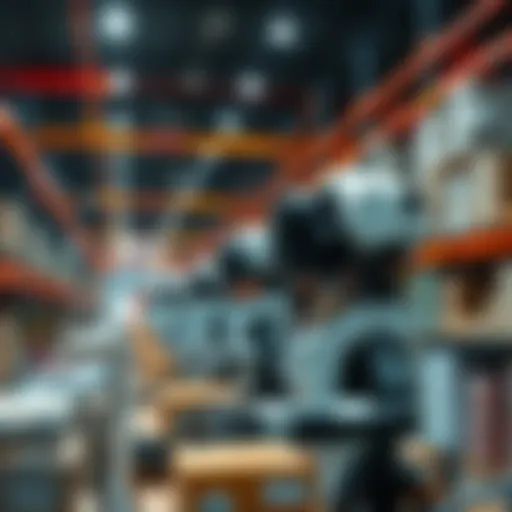 A group of autonomous robots sorting and transporting products in a modern warehouse