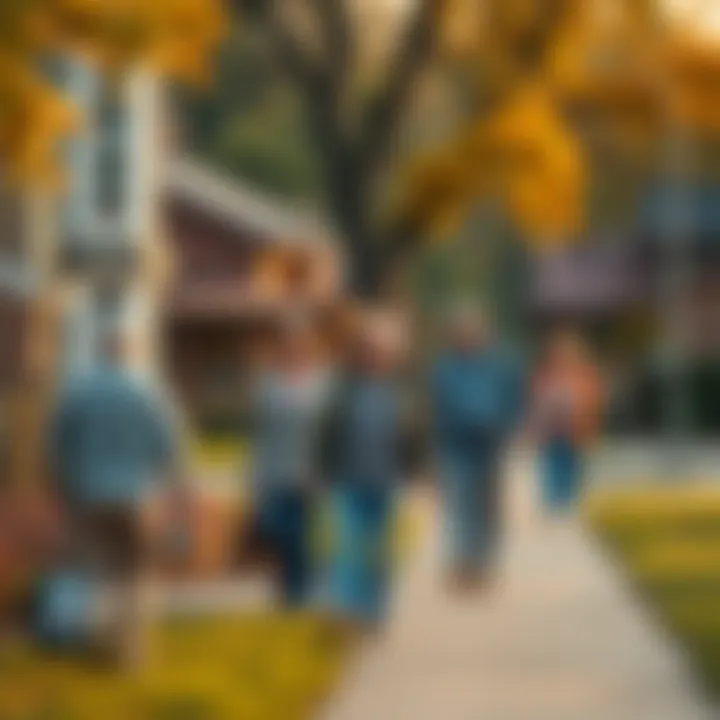 Baby Boomers Returning Home A group of baby boomers walking through a neighborhood, showing signs of community connection and nostalgia.
