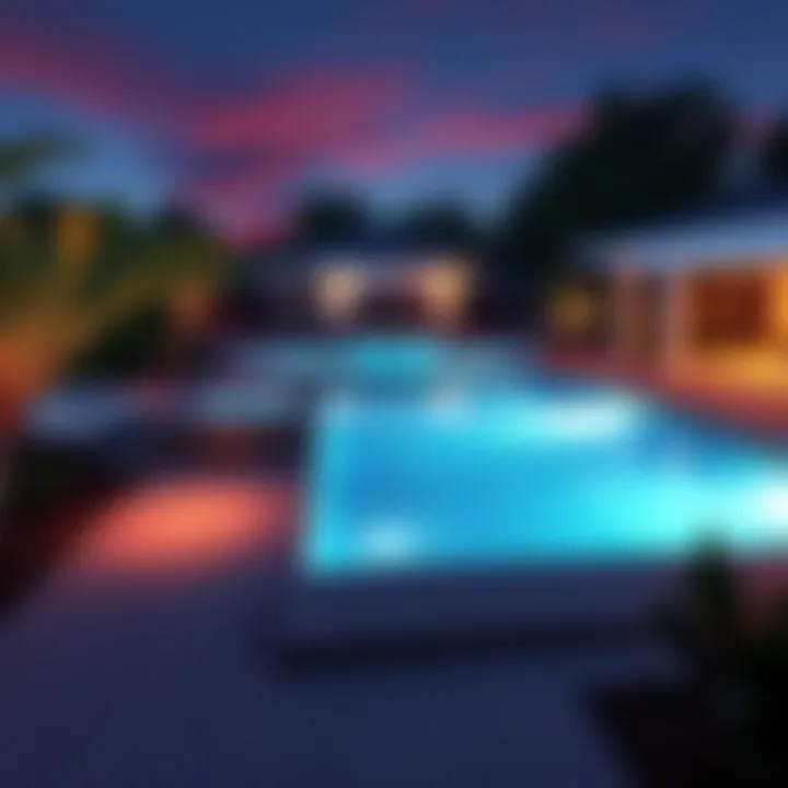 A digital rendering of a backyard with a newly designed swimming pool and surrounding landscaping