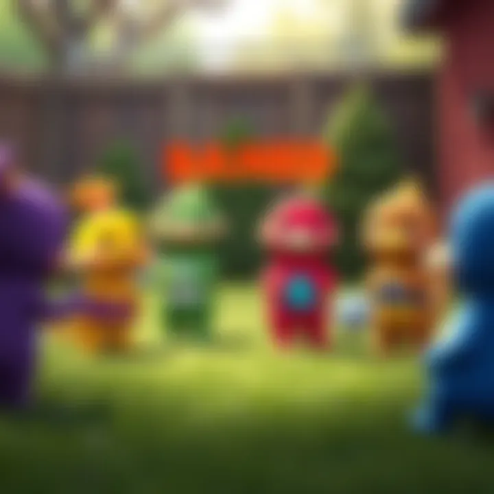 Colorful animated characters from Backyardigans in a backyard setting, showcasing their playful nature.