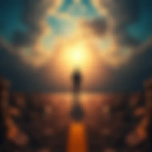 A person standing at a crossroads, contemplating two different paths representing moral dilemmas