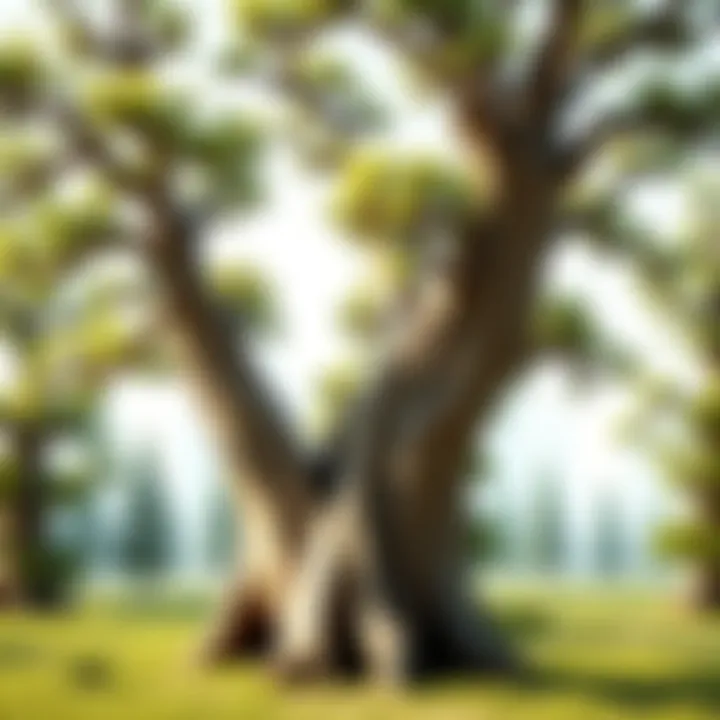 A detailed model of a bald cypress tree showcasing its bulbous trunk and unique knee structures.