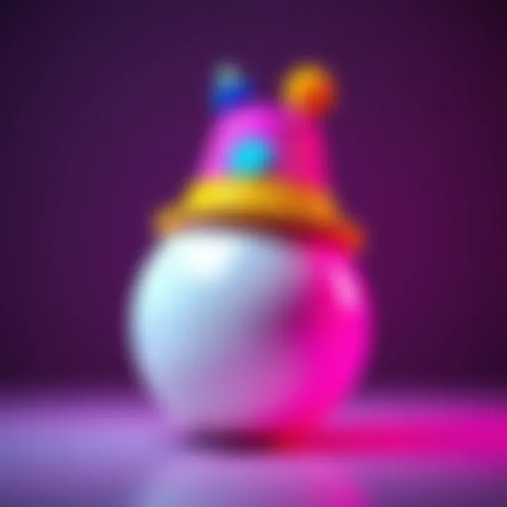 A bright ball with a fun, colorful hat on top, showcasing the quirky trend of hats on balls.