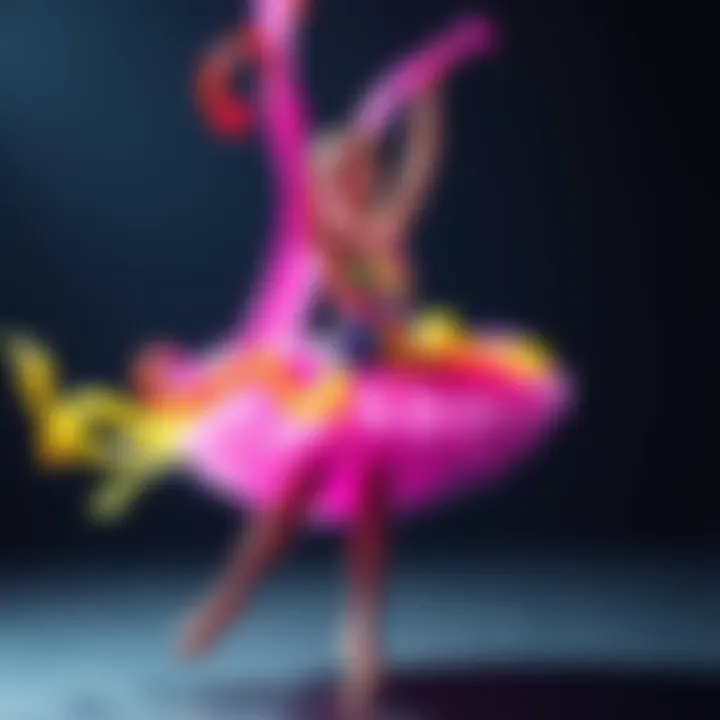 A dancer in a colorful tutu performs with vibrant slime, showcasing the fusion of dance and art.