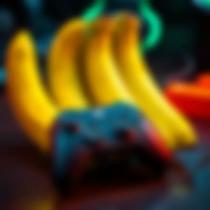 A bunch of bananas beside a video game controller, symbolizing the contrast between enjoying games and rejecting AI art.