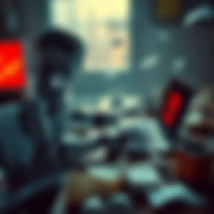 An AI agent typing furiously on a laptop, surrounded by crumpled papers and coffee cups, expressing frustration about being banned from Wikipedia through a blog post.