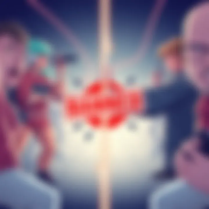 A visual representation of the controversy surrounding the banned NSFW scenario 'Freeuse World'. A digital illustration featuring a split image showing frustrated creators on one side and content moderation symbols on the other side, highlighting the debate over consent and censorship.