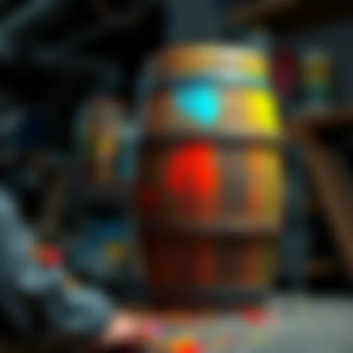 A timelapse of a team painting a wooden barrel for an indie game, showcasing vibrant colors and artistic techniques.