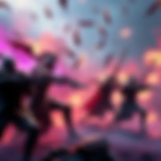A group of warriors fighting in an intense video game battle, with vibrant colors and dynamic animations highlighting the action.