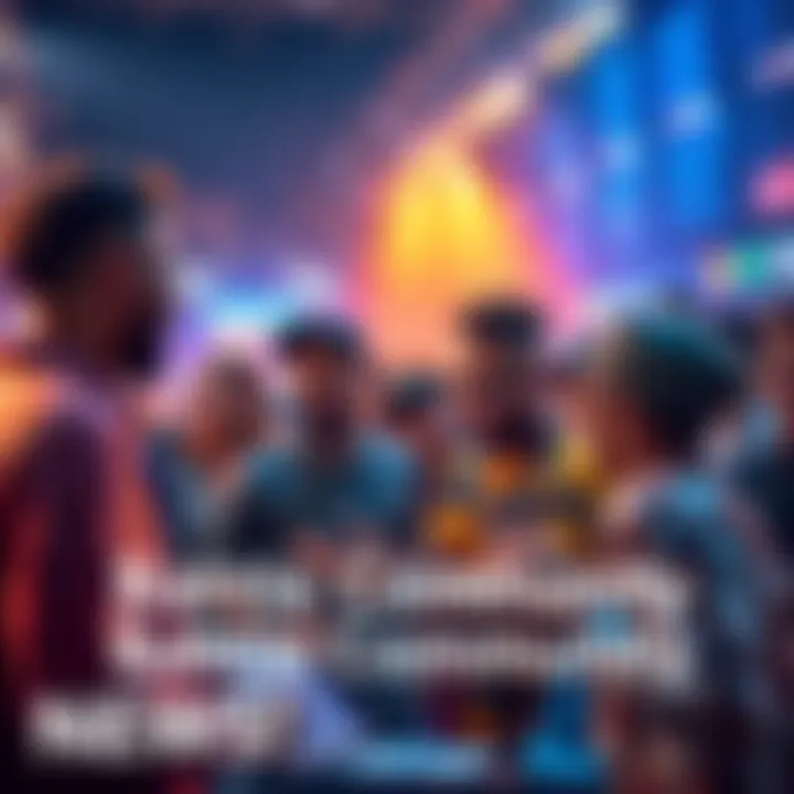 A group of diverse people discussing and strategizing for battles, showing enthusiasm and teamwork in an energetic setting.