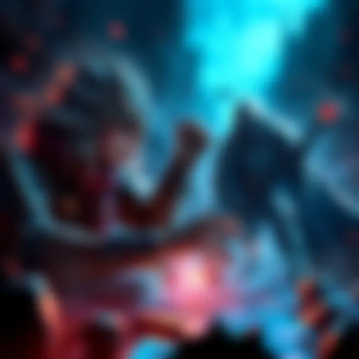 Two fantasy characters strategizing in a turn-based combat scenario with various attack options visible around them.