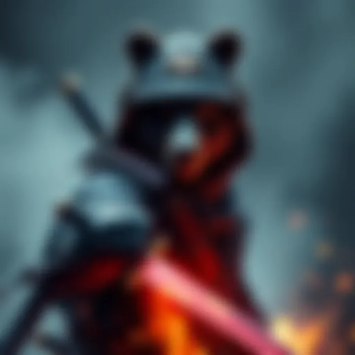 A bear dressed as a samurai-ninja, blending armor and stealth, ready for action with a sword in hand.