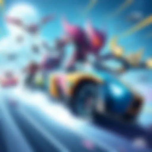 A vibrant illustration showcasing various Beast Racing characters and vehicles designed by Anima, transformed by Klein 9B using creative techniques.