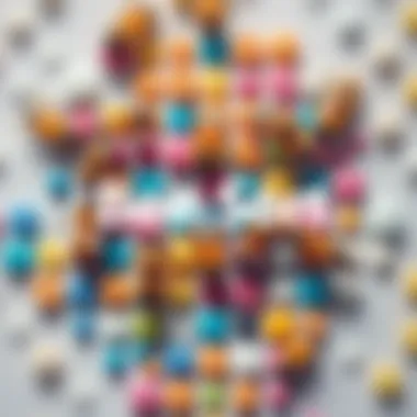 An illustration showcasing the Bee Sort concept with bees arranging different colored items in organized patterns, symbolizing efficiency and natural sorting methods.