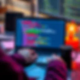 A person working on a laptop with code on the screen, showcasing simple automation projects, surrounded by notes and a coffee mug.