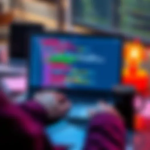 A person working on a laptop with code on the screen, showcasing simple automation projects, surrounded by notes and a coffee mug.