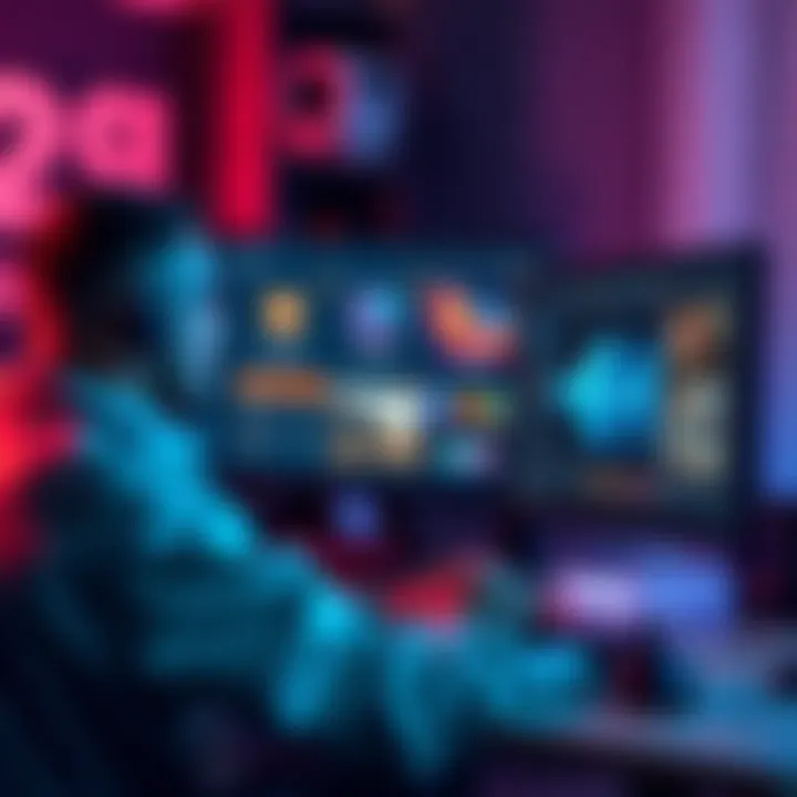 A person using a computer to create textures for low-poly models with various software on the screen