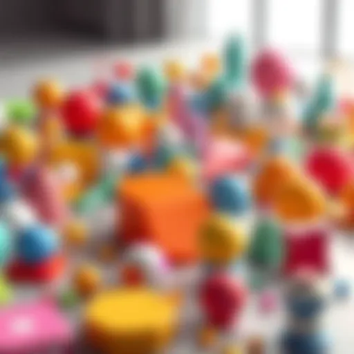 A colorful display of 3D models created by new artists in Blender, showcasing simple shapes and designs.