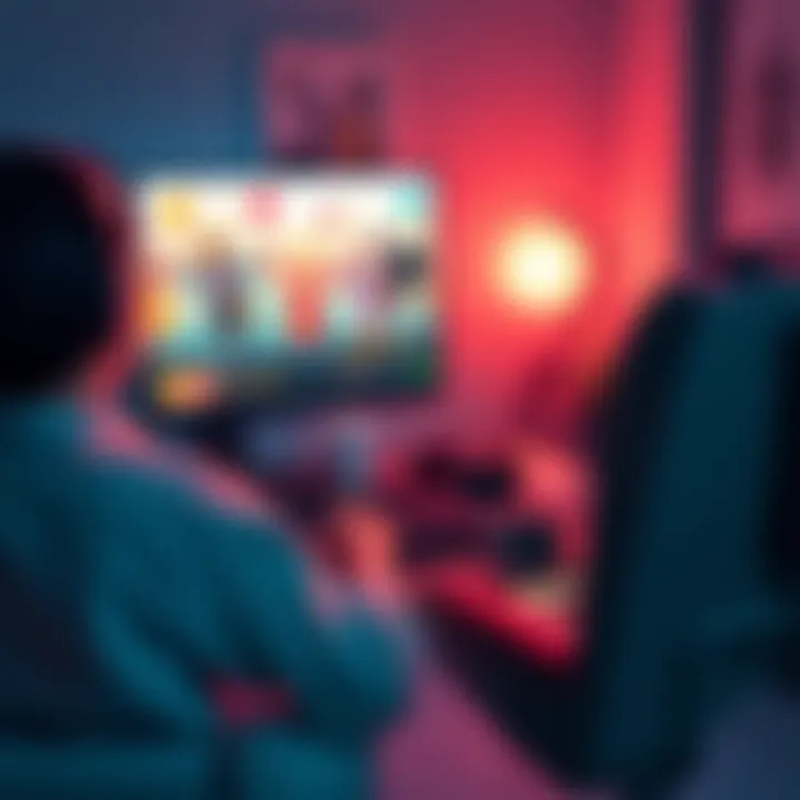 A beginner sitting at a computer, using free tools to create animated videos with colorful characters on the screen