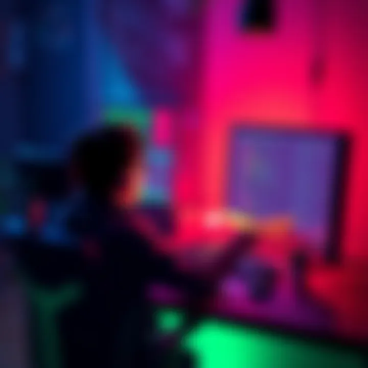 Beginner game development with Godot A person sitting at a computer, watching a tutorial on game development using Godot, with coding on the screen