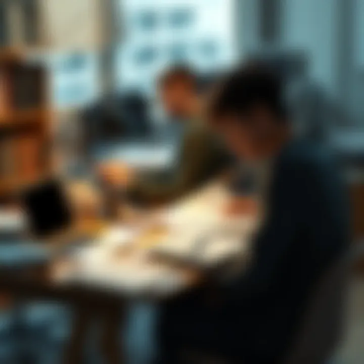A beginner sitting at a desk with papers and a laptop, looking frustrated while studying topology concepts, surrounded by books and notes