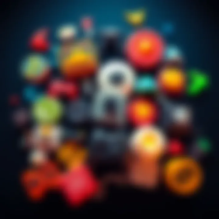 A collage of symbols representing various video game genres like adventure, puzzle, and action, appealing to new developers.