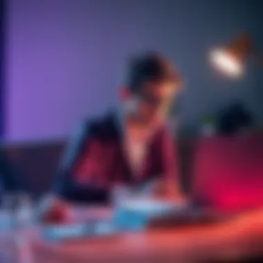 A person studying AI and machine learning with books and a laptop on a desk, looking focused and engaged.