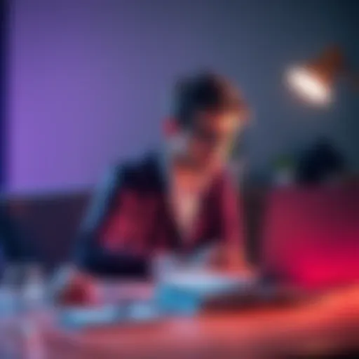 A person studying AI and machine learning with books and a laptop on a desk, looking focused and engaged.