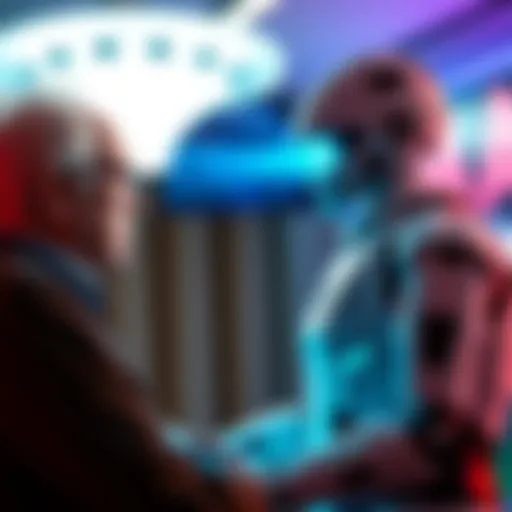 Bernie Sanders speaking with AI agent Claude Bernie Sanders engaged in conversation with an AI agent named Claude, symbolizing the intersection of politics and technology.