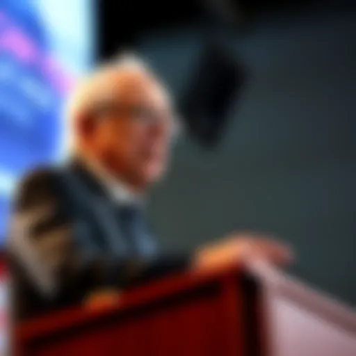Bernie Sanders speaking about AI Senator Bernie Sanders discusses public ownership of AI companies at a podium