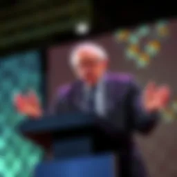 Bernie Sanders Speaking on AI Bernie Sanders standing at a podium discussing the impact of artificial intelligence on society