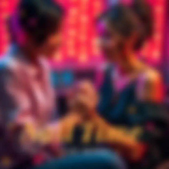 A woman giving her best friend a colorful manicure, showcasing fun nail designs and friendship