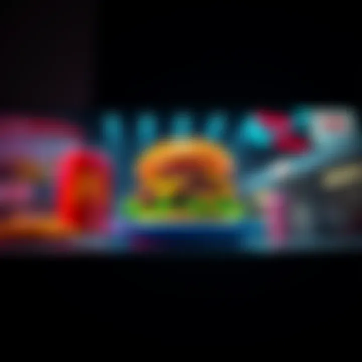 A mock advertisement showcasing a fictional Bigger Mac burger inspired by McDonald's branding, featuring bold colors and playful design elements.