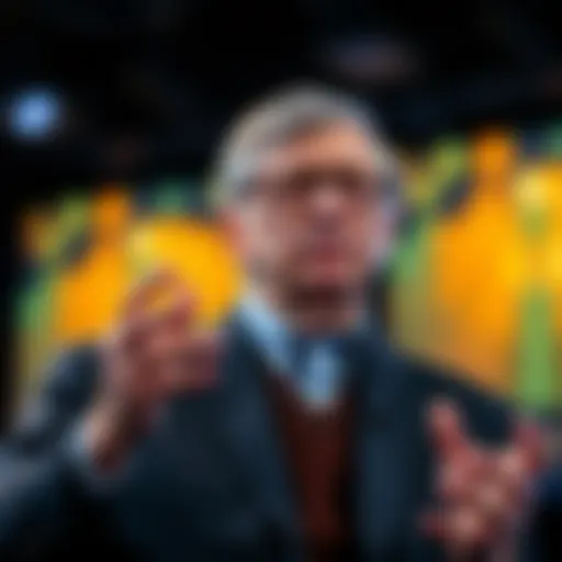 Bill Gates speaking about the risks of artificial intelligence in a public forum, emphasizing the future challenges posed by AI technology.