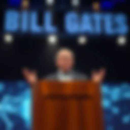 Bill Gates at a podium discussing the need for limits on artificial intelligence to ensure safety