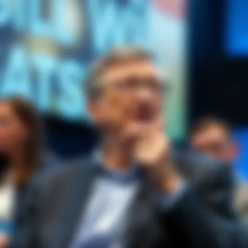 Bill Gates speaking at a conference about artificial intelligence and its effects on the job market