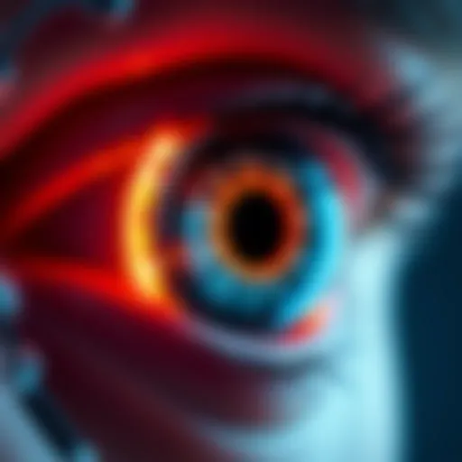 A close-up of a futuristic bionic eye prototype, showcasing sleek technology designed to connect to the optic nerve.