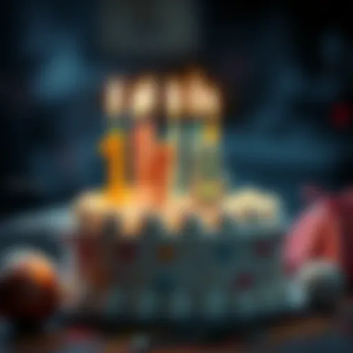 A decorated birthday cake with candles and gaming-themed decorations, celebrating 10,000 wishlists for an indie game