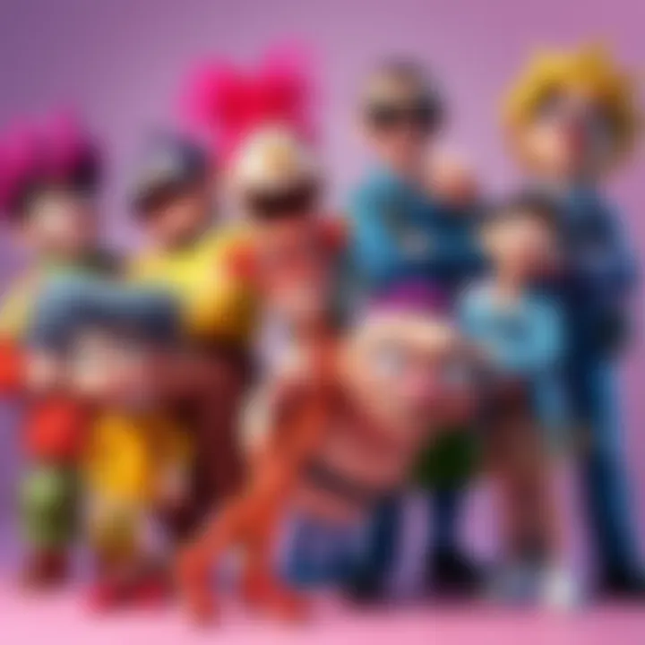 Various strange game characters in colorful outfits, showcasing their odd features and humorous expressions, set against a playful background.