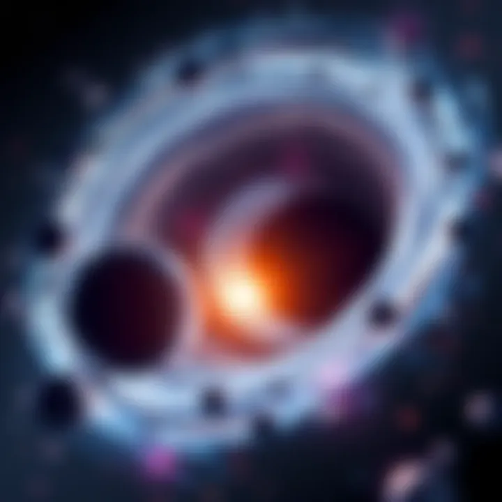 Visual representation of a black hole pulling in objects with light distortion and color change around it