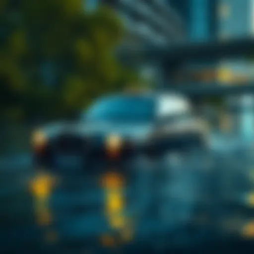 A black cab appears to be emerging from a river, creating a curious scene for players.