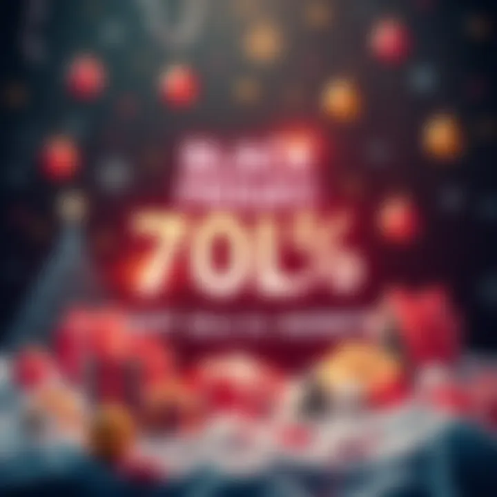 A vibrant sale banner showcasing 70% off on various assets with festive elements and bold text promoting savings.