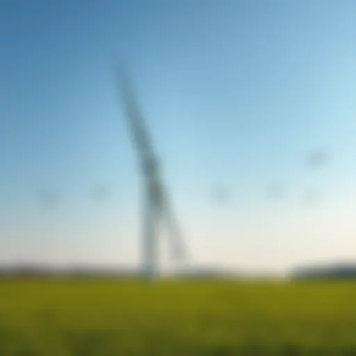 A black wind turbine blade standing in a green field with birds flying nearby