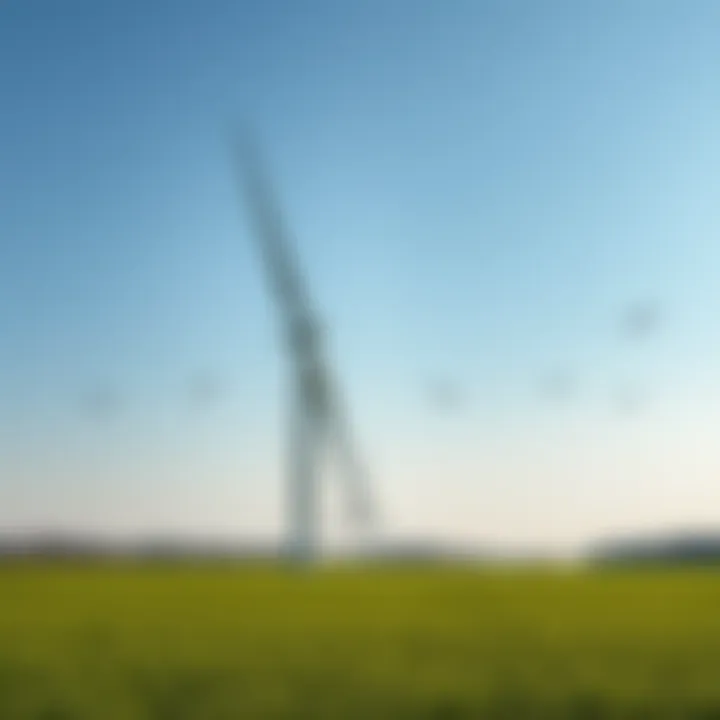 A black wind turbine blade standing in a green field with birds flying nearby
