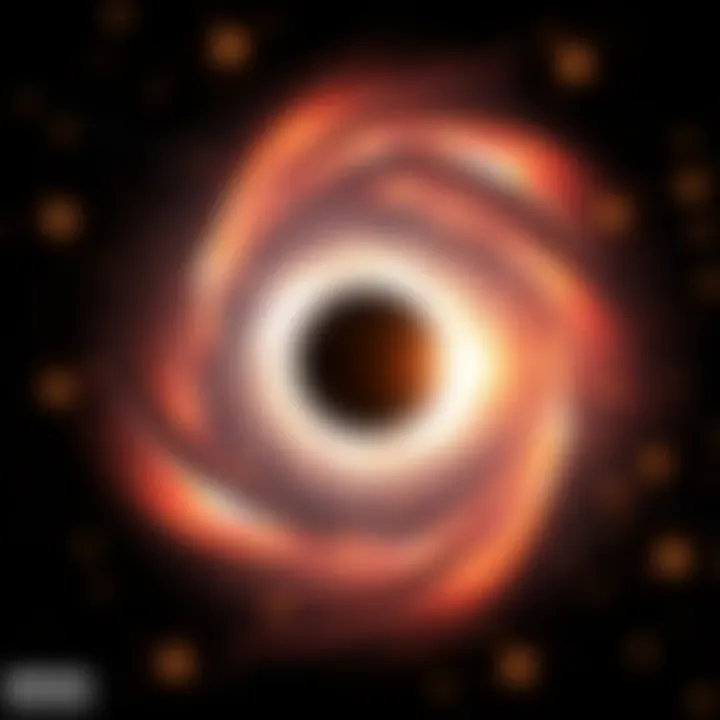 Rendering of a black hole with gravitational lensing effects A black hole surrounded by bright stars and distorted light, demonstrating gravitational lensing in space simulations