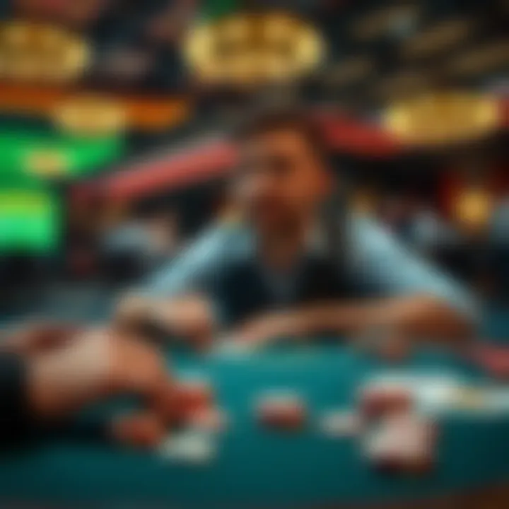 A player at a Blackjack table looking excited as they play with chips and cards, aiming to win big in a casino setting.